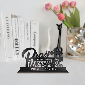 Wooden Table Centerpiece Decoration, Inspirational Word Plaque Sign, Home Living Room Office Christmas Decorations, Pray for Everything