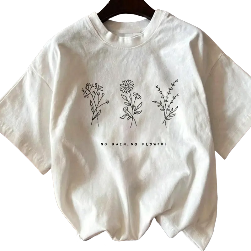 Women's Printed Cotton Fitted Round Neck Graphic Tshirt - Floral & Letter Prints, Casual Short Sleeve Cute Tops, Trendy T-Shirts, Graphic Tees for Summer Daily Wear
