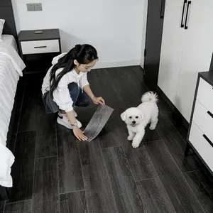 22/32/42/52-piece pack of luxury wood grain self-adhesive removable PVC flooring - 3D wooden plank, dark/black, large 17.75x5.91 inch panels, for DIY flooring, laminate effect surface (easy to install, multi-room