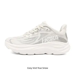 Off White Heather Mesh Running Shoes Solid White Chunky Cushion Sole Unisex Walking Sneakers