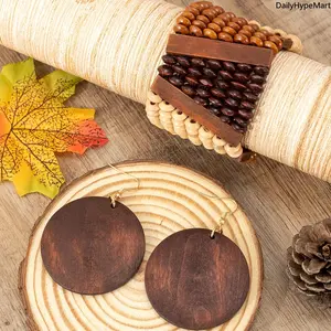 Retro Boho Elastic Wood Bead Bracelet, Beach Vacation Accessory, Ideal Anniversary Gift