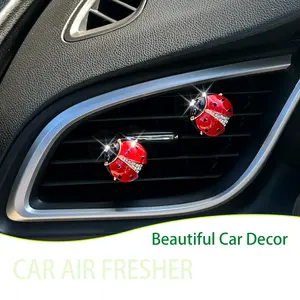 Ladybug Car Air Freshener Vent Clips 2 Bling Lady bug Cute Women Red Car Accessories,Refillable Car Air Freshener Clips,Rhinestone Car Outlet Diffuser Car Charm