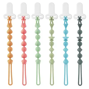6 Pack Silicone Pacifier Clips, One Piece Design Teething Pacifier Holder Clip, Neutral Baby Paci Clips Boys & Girls, Binky Clips Pacifier Straps Chain for Toys Teethers