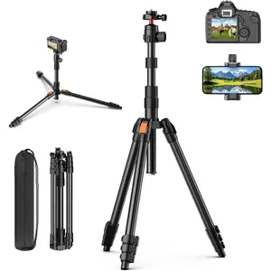 71" Camera Tripod, Tripod for Camera Phone with 360?Ball  and Smartphone Holder,  DSLR Tripod Stand, Travel for Phone/DSLR/SLR/Projector/Video Recording, Max Load 8kg/17.64lb
