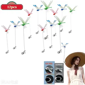 12pcs 24cm Animal Motif 3D Lifelike Dragonfly Rod Clips, Metal-PVC Garden Decor, Colorfast Finish, Firm Grip, Bug Repellent Outdoor Scare Device, Safe Home Patio Decoration