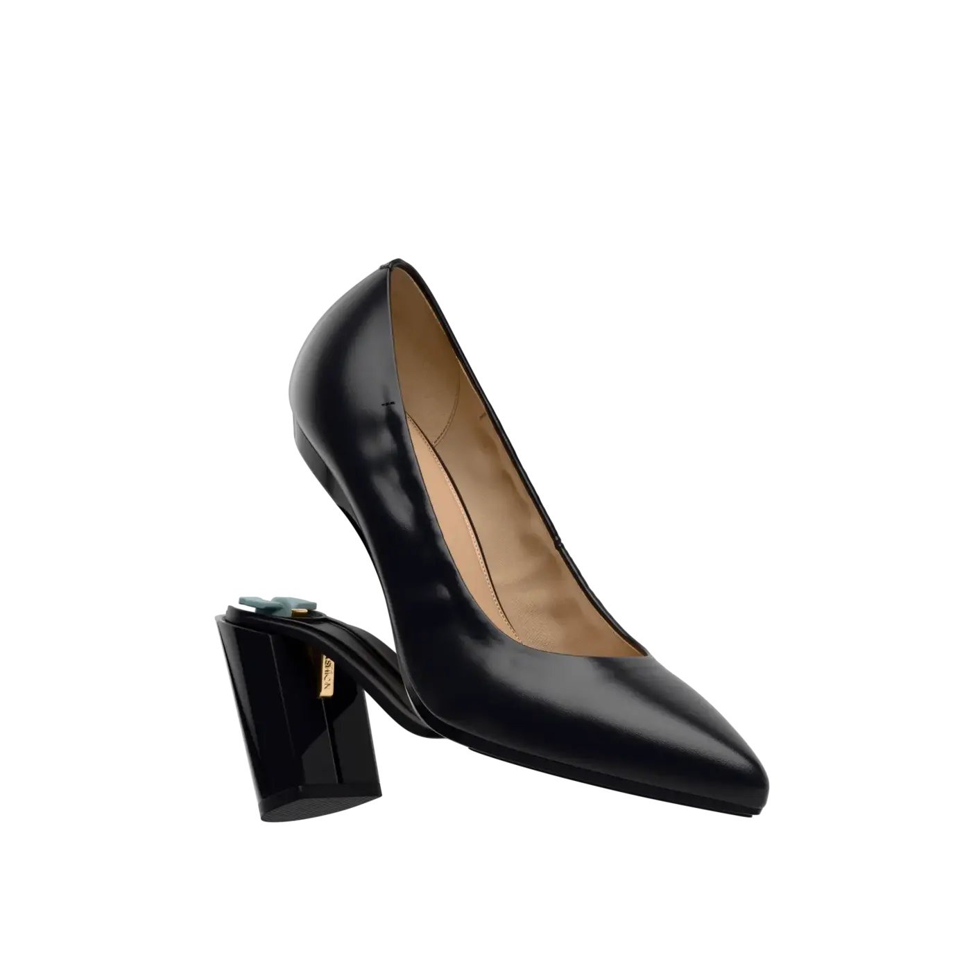 Triangle Toe Pump - Coal Leather 4" Block