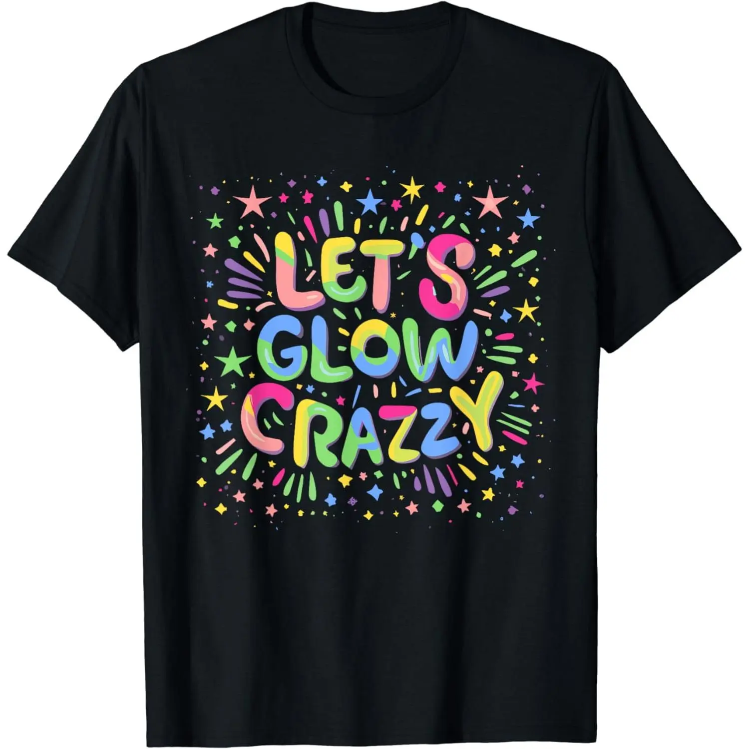 Women's "Let's Glow Crazy" Graphic T-Shirt, Vintage Style Slogan Tee, Stylish Short Sleeve Polyester Top for Blacklight Parties, Cardigan, Slogan Tees