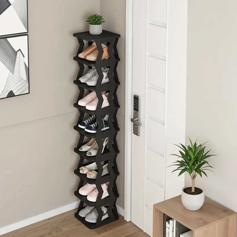 Vertical Narrow Shoe Rack Black 6/9 Tier Portable Folding Shoe Storage Rack Free Standing Shoe Rack for Corridors Bedrooms Living Room Corner and Small Spaces