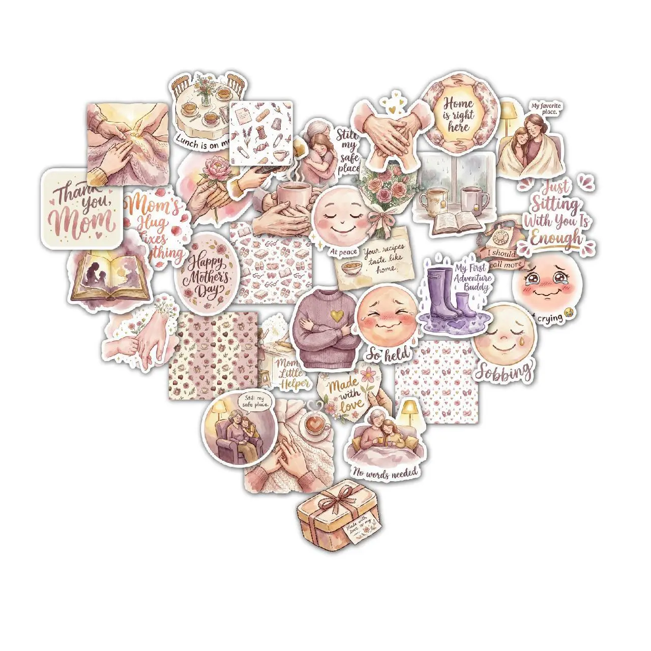 Mother’s Day Comfort Stickers Pack - Hand-Drawn Mom-Themed Designs with Heartfelt Quotes, Hugs, Grandma Inclusions, Family Love, Home Craft Embellishment for Expressing Love, a Meaningful Choice for Moms (Toys & Hobbies DIY Scrapbooking Stamping Supplies)