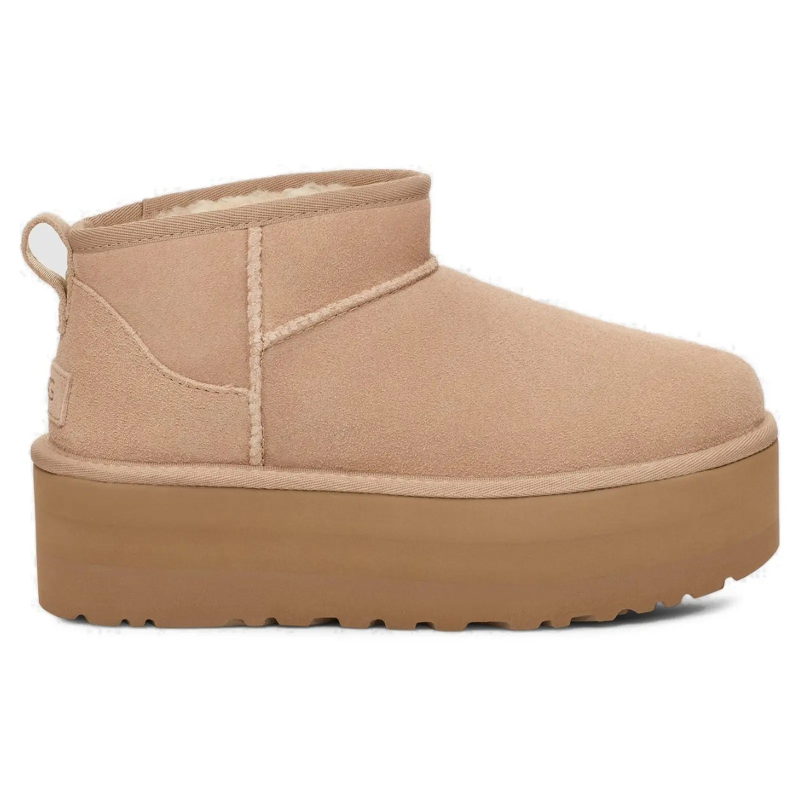UGG Classic Ultra Mini Platform Boot Sand Women's Boots, Authentic, Slip-on, Twinface Sheepskin Upper, Natural Wool Lining, Platform Sole, Round Toe, Comfortable Winter Footwear, Casual Walking Shoes