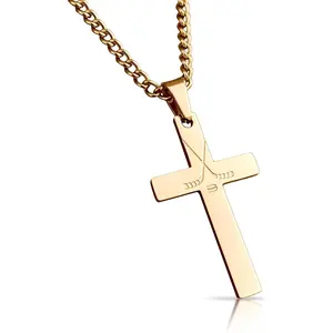 Hockey Cross Pendant With Chain Necklace - 14K Gold Plated Stainless Steel
