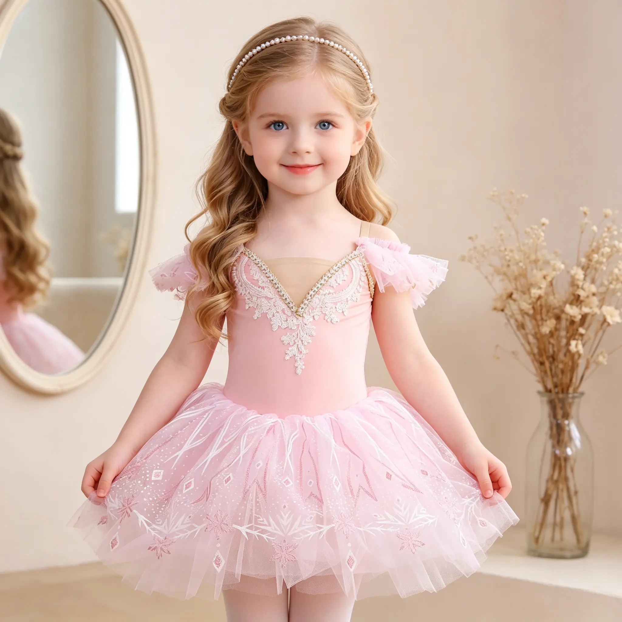 Girls’ pink lace snowflake ballet tutu leotard, ruffled short-sleeve tulle dance dress for little girls, stretchy dancewear for ballet recital performances and birthday party dress-up