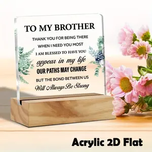 1-Piece Acrylic 2D Flat Sign, Wooden Stand Desk Decor, Brother Gift From Sibling, Simple Office/Home Acrylic Plaque for Home Office Desk