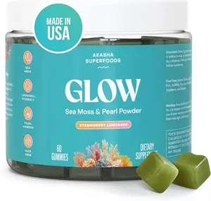 Akasha Superfoods Sea Moss Glow Gummies, Hair, Skin & Nails Vitamins with Seamoss, Pearl Powder, Vitamin E, Aloe Vera, Liposomal Vitamin C, and Irish Sea Moss, Gummies for Women & Men, 60 Count
