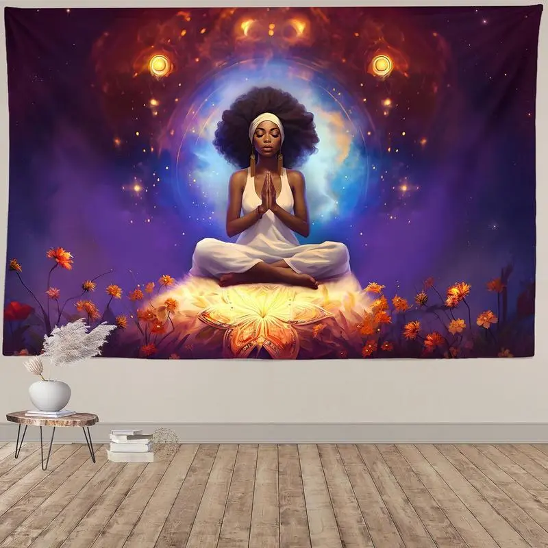 Tapestry  Black African American Women Tapestry Yoga meditation Wall Hanging Tapestries Colorful Galaxy Spiritual Mandala Backdrop Wall Art for Bedroom Living Room Dorm Room Decor.Multiple sizes are available for selection.
