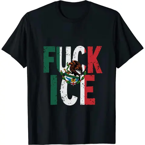 100% Cotton Golf Gift T-Shirt For Men and Women Bold Anti ICE Fashion Statement With Lit FXXK ICE Mexico Flag T Shirt Design