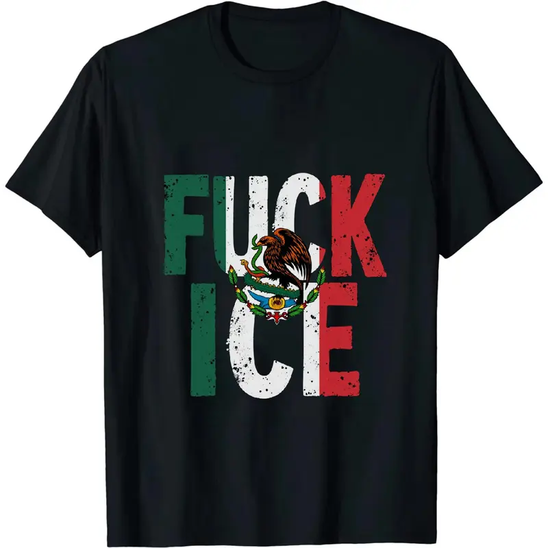 100% Cotton Golf Gift T-Shirt For Men and Women Bold Anti ICE Fashion Statement With Lit FXXK ICE Mexico Flag T Shirt Design