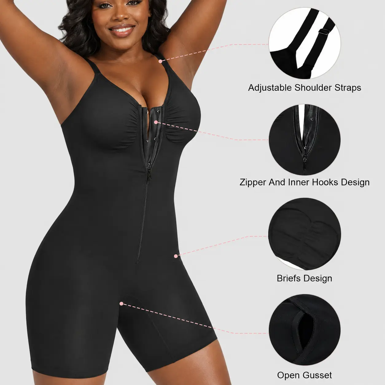 Sculpt Touch Women's Tummy Control Shapewear Bodysuit Zip Up Faja Body Shaper Waist Trainer Butt Lifter