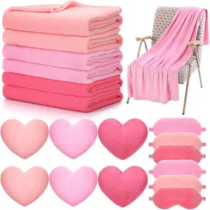 18 count  Sleepover Party Supplies Set for Girls Fleece Soft Blankets  Heart Throw Pillow Plush Sleep Eye Mask for  Camping Birthday Favors(,Jade,Dark )