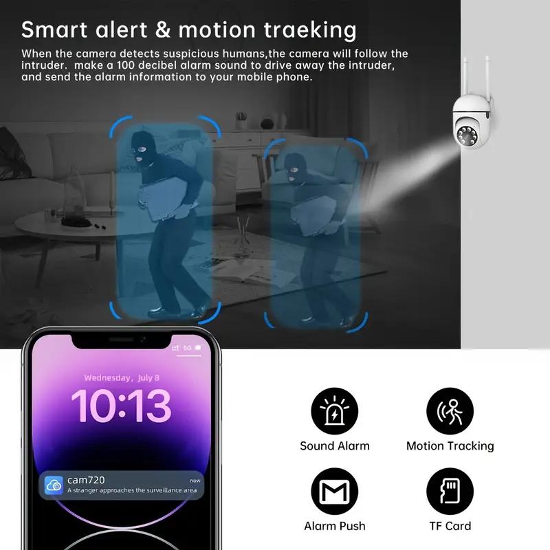 【JOOAN 1080P FHD Home Smart WiFi Security Camera】BT/WiFi Connection, 360° PTZ Panorama HD, Color Night Vision, Motion Detection, Two-Way Audio, Auto Tracking, Siren Alarm, 2.4G WiFi, SD Card/Cloud Storage (Optional)