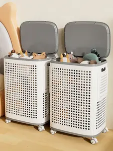 UFORU Laundry Basket with Wheels, White & Gray, Ventilated & Odor-Resistant, Portable Rolling Storage with Lid, Size Details in SKU Images, Assembly Guide in Main Image & Description