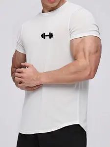 Men's Dumbbell Print Gym Short Sleeve T-Shirt, Breathable Sporty Top, Lightweight Summer Workout Tee, Active T Shirts, Athletic Shirts, Ideal for Running and Exercise