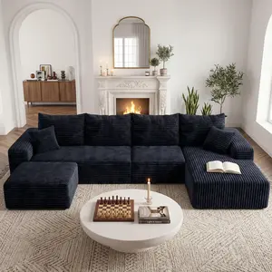 103''-137''L/U Shape Sectional  for Living Room, Modern Soft & Cozy Corduroy Cloud , Modern Comfort Boneless Modular Sectional Sofa with Chaise, With Movable Ottoman, Perfect for Living Room, Bedroom, Home & Apartment, No Assembly Required couches