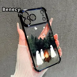 Ghosts' Campfire Gathering Pattern Four Corner Anti-Fall Phone Case Transparent Electroplated Protective Cover for iPhone 17 16 Pro Max 15 Plus 14 13 12 11 E Air