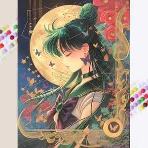 1 DIY diamond painting kit, 5D diamond art set, DIY decoration, girl, moon, butterfly diamond painting kit with full round diamonds, mosaic, diamond art, DIY home decor, suitable for Christmas, Handcraft