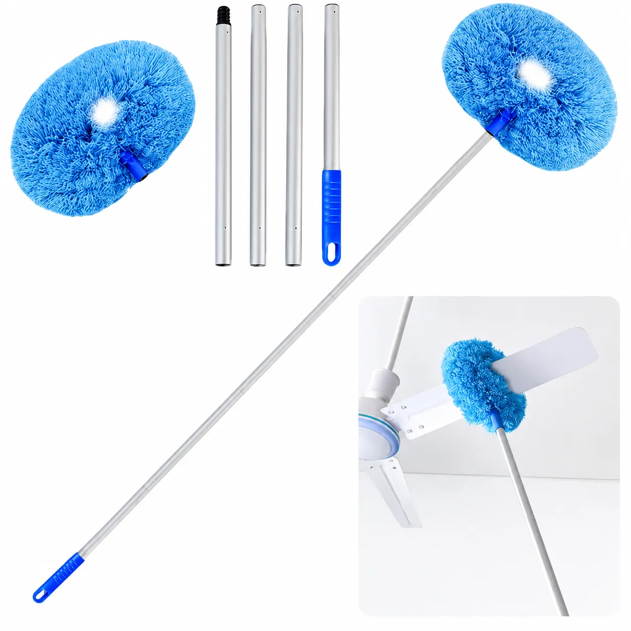 Telescoping Microfiber Ceiling Fan Duster, for Indoor Corners, Ceiling Fans & Cobweb Household Cleaning, Adjustable Polyester Dust Cleaner, Lightweight Washable Seasonal Housekeeping Tool