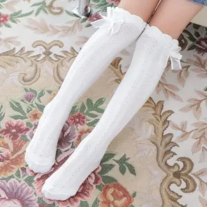 Summer Mesh Cotton Girls Socks Korean Style Bow Knee High Socks Comfortable Princess Socks for Big Girls