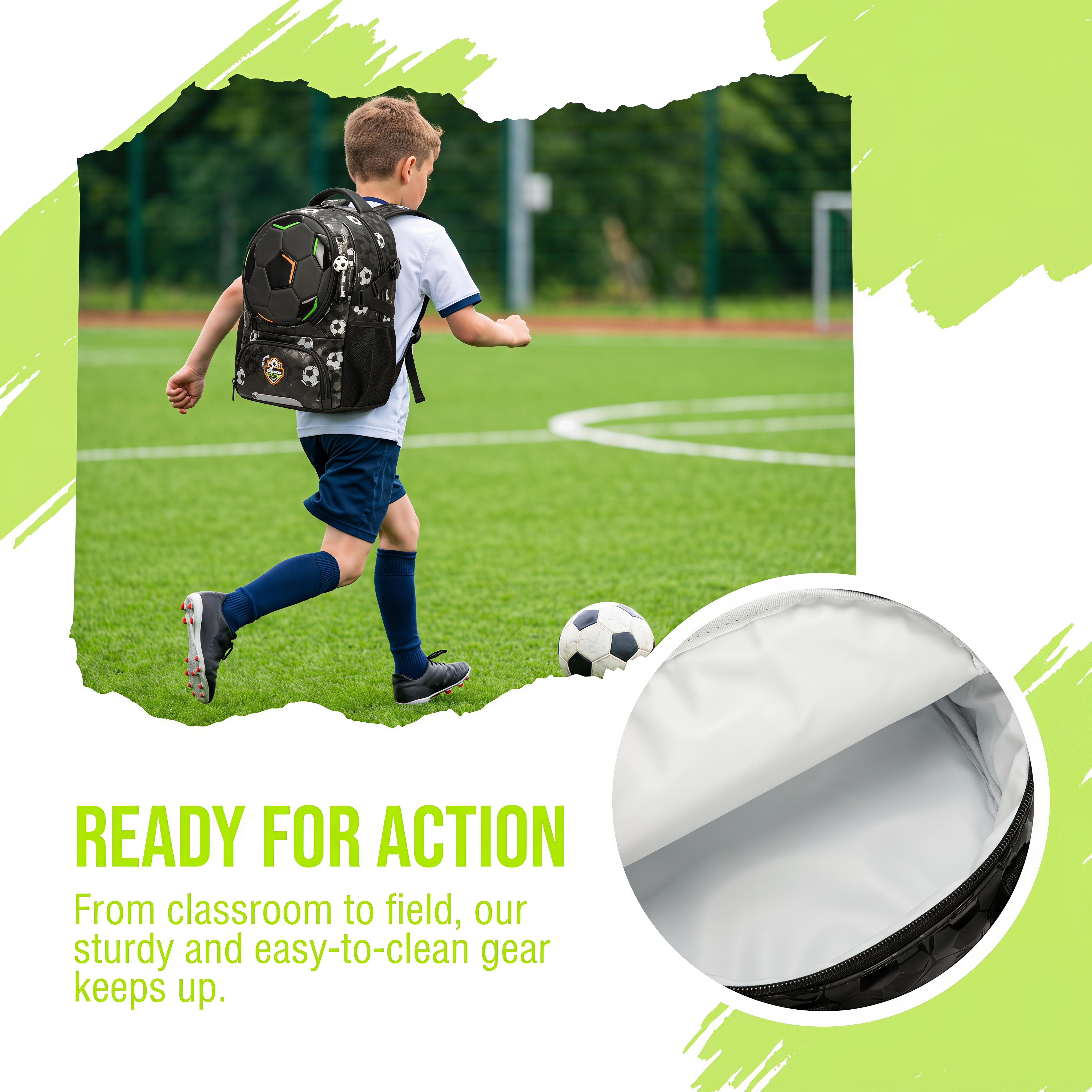 Male Minimalist 3-Piece Polyester Multi-Use Sports Backpack Set with 3D Embossed Soccer Design, Insulated Lunch Bag & Pencil Case for Elementary School Students