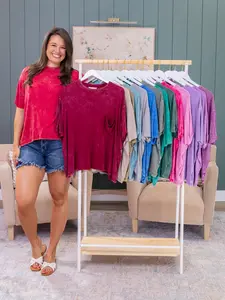 Zenana Washed Ribbed Short Sleeve Top With Pocket | S/M-2X/3X