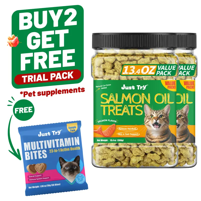 JUST TRY Cat Salmon Oil Treats Salmon Flavor Omega 3 for Cats, Skin & Coat Health Support, Training Treats for Kitten 13.4 OZ #sohochic
