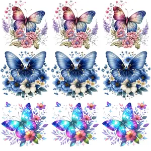9PCS DIY ironing applique patch,  Butterfly Floral Pattern With Vibrant Colors Flowers , Easy Heat Transfer for Clothing, T-Shirts, Jeans, Backpacks, Hats & Pillows, Durable Washable Stickers Perfect for Casual Style, Ideal Gift for Women and Men.