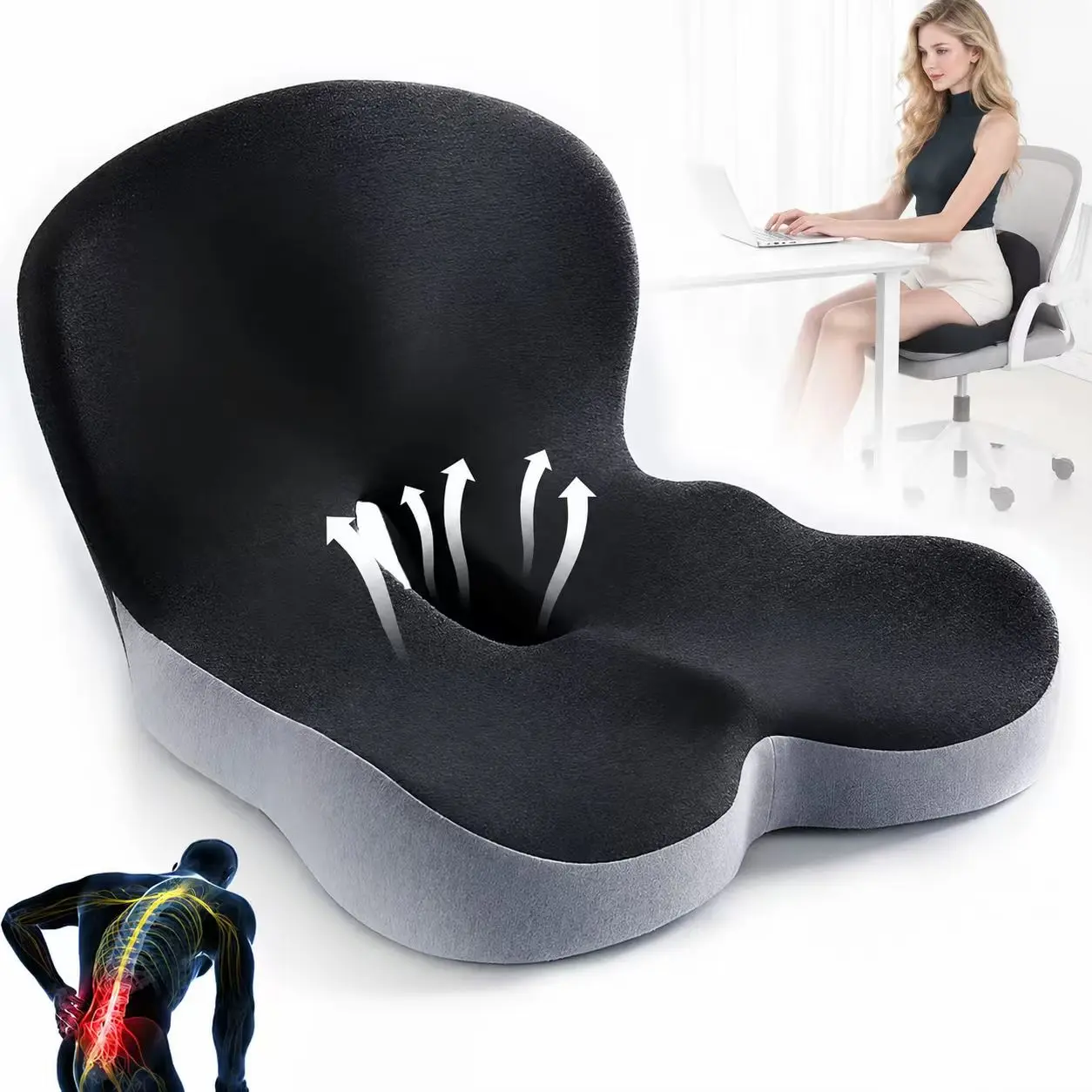 Non-Slip Geometric Memory Foam Ergonomic Seat Cushion - Flat Weave Skin-Friendly Breathable Mesh Cover, Easy-Clean Extended Zipper, Adjustable Back Support, Machine Washable, All Seasons, Non-Customised, Ideal for Dad, Car/Indoor Use
