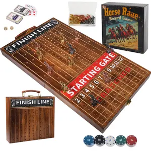 Horse Race Board Game - Foldable Horse Racing Game with Cards and Dice，11 Luxury Metal Horses 100 Chip, Foldable Design Holds All Pieces,Portable Board Game for Family Nights & Parties