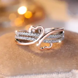 Double Heart Gold & Silver Plated Ring – Elegant Romantic Jewelry