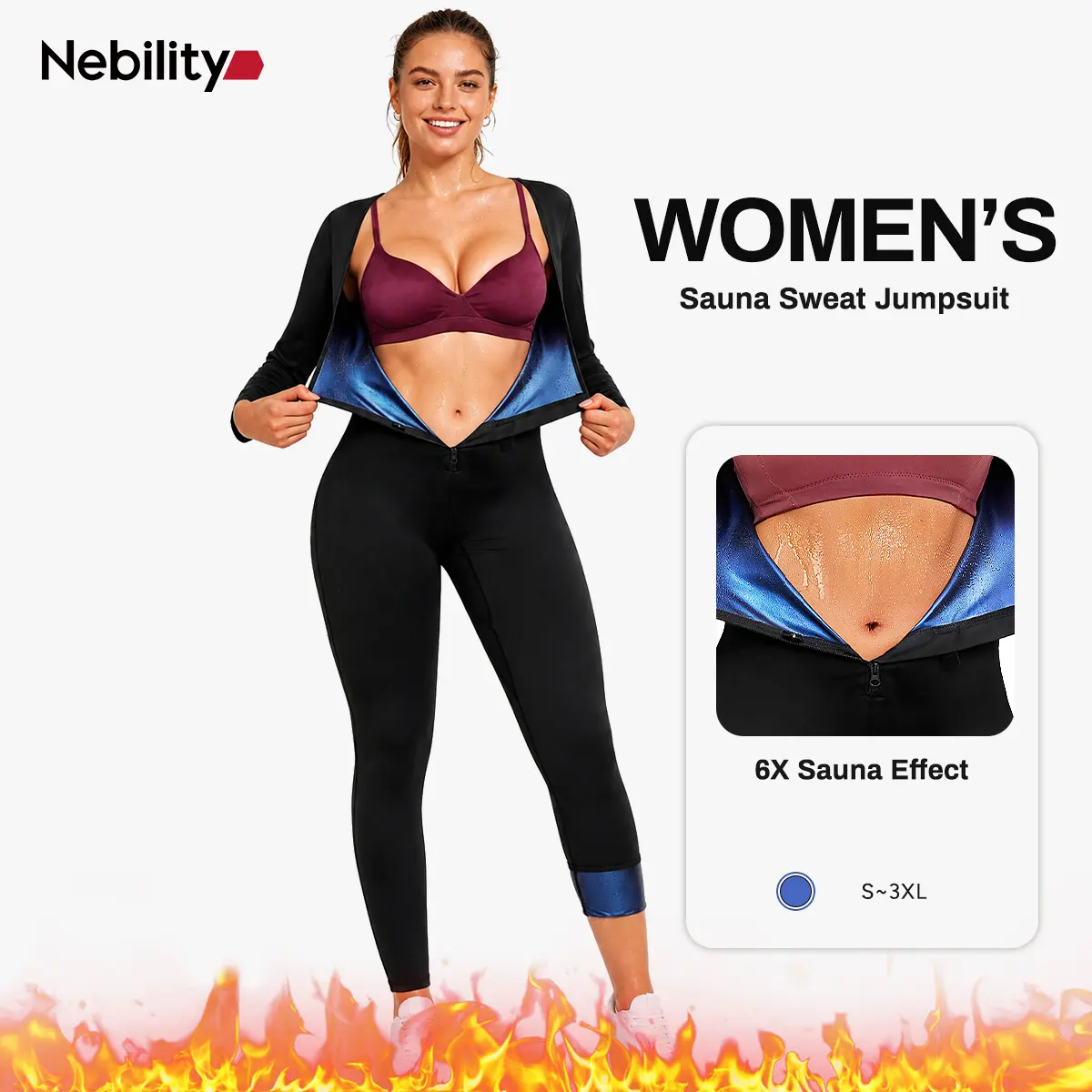 Nebility Women's Long Sleeve Sculpting Jumpsuit, Tummy Control Compression Shapewear for Fitness Sport Outfits