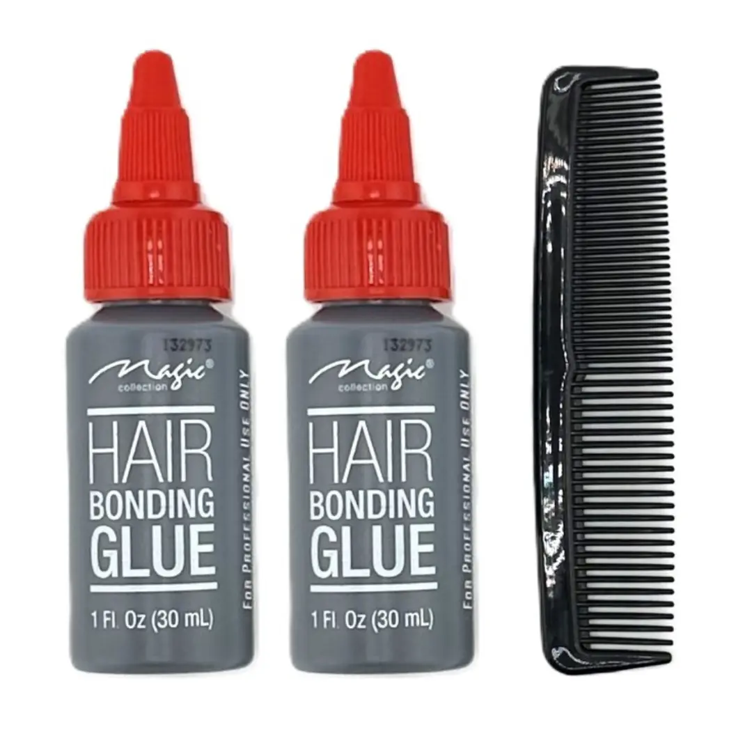 Hair Replacement Adhesive Invisible Wig Bonding Glue: 2pk Water Resistant, Non-Toxic, Light Hold for Secure and Natural Wigs & Toupee Systems Extension Glue, Rubber Latex, with FREE Hair Comb, 3pc Set