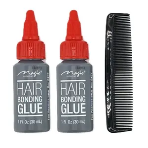 Hair Replacement Adhesive Invisible Wig Bonding Glue: 2pk Water Resistant, Non-Toxic, Light Hold for Secure and Natural Wigs & Toupee Systems Extension Glue, Rubber Latex, with FREE Hair Comb, 3pc Set