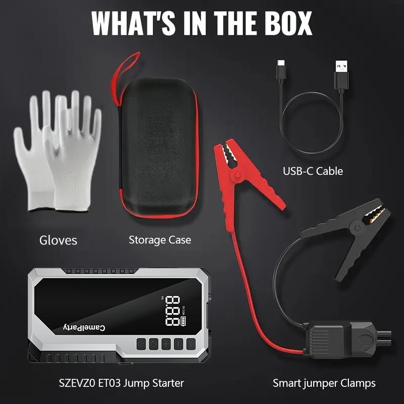 CamelParty 15000mAh portable power bank with LED lights, 4000A car battery starter, winter savior portable and safe to use, easy for women to get started and equipped with 150PSI tire inflation pump Car Power Supply jumper