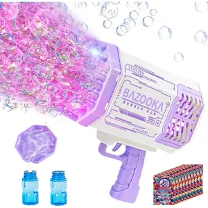 GJ 001-X Bubble Gun, Bazooka Bubble Machine Gun, Bubble Blaster Gun with Bubble Solution, 69 Holes Bubble Bazooka Gun Outdoor Summer Toy Gifts Party Favors for Kids Purple Bubble Maker Blowers