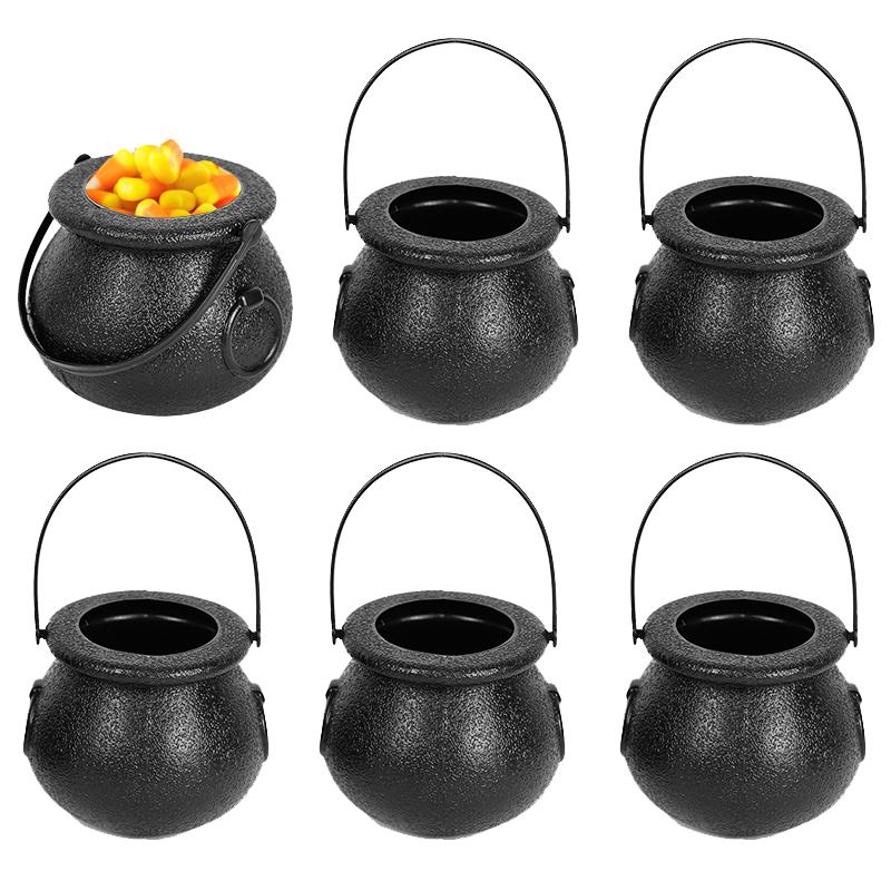 6count Mini Halloween Candy Bucket Pot Witch Skeleton Cauldron Holder Jar Trick Or Treat Halloween Party Decoration Props Kids Toy