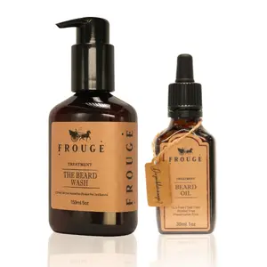 Frouge Beard Essentials Kit – Premium Beard Oil & Beard Wash for Men – Softens, Cleanses & Nourishes Beard – Argan, Jojoba & Vitamin E Grooming Set – Masculine Scent