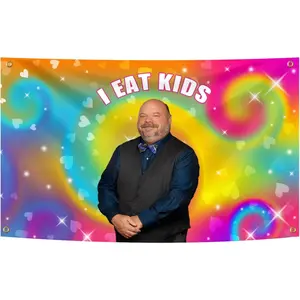 I Eat Kids Flag Tapestry Banner for College Dorm Room Funny Flags for Indoor and Outdoor Wall Decor with 4 Brass Grommets 60X40 Party Sunset