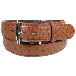 Dark Brown Faux Ostrich Skin Stitched Leather Belt
