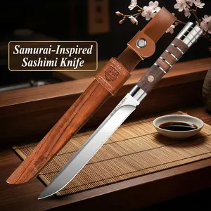 Newly Premium Samurai Sashimi Knife&Meat Chef Knife 3 Piece Set-High Carbon German Stainless Steel Blade with Ergonomic Wooden Handle|Ultra Sharp, Rust Resistant&Easy to Clean|Perfect for Sushi, Fish, Beef, Vegetables&Home Kitchen|Commercial Grade
