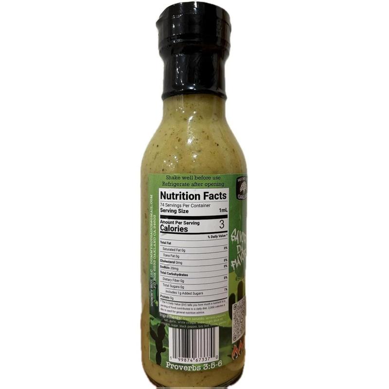 Dummy Hot Salsa Verde Green Tomatillo Hot Sauce 74 Servings Made in Oakland Garlic and Serrano Peppers Low Sodium 20mg per Serving 3 Calories per mL Flavor