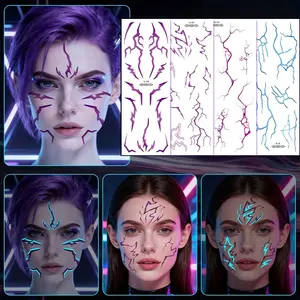 1pc Pop Glow in the Dark Temporary Tattoo Stickers, Demon Body Art, Hunter Makeup, Reactive Neon Face & Body, K-Drama Inspired, Party